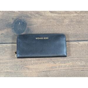 Michael Kors Wallet Womens Ziparound Black Leather Michael Kors Branding Classic